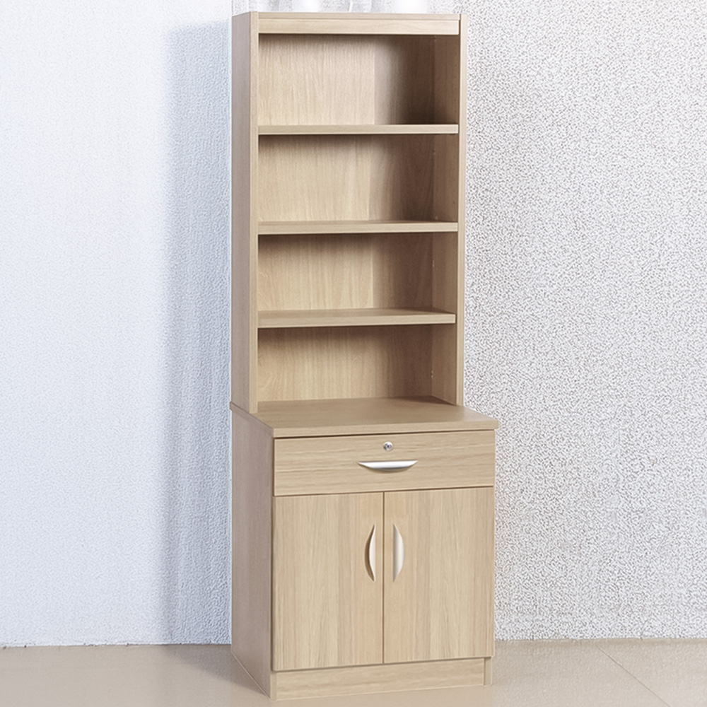 R White Cabinets 2 Door Single Drawer 4 Shelf Brown Cupboard with Hutch Image 1