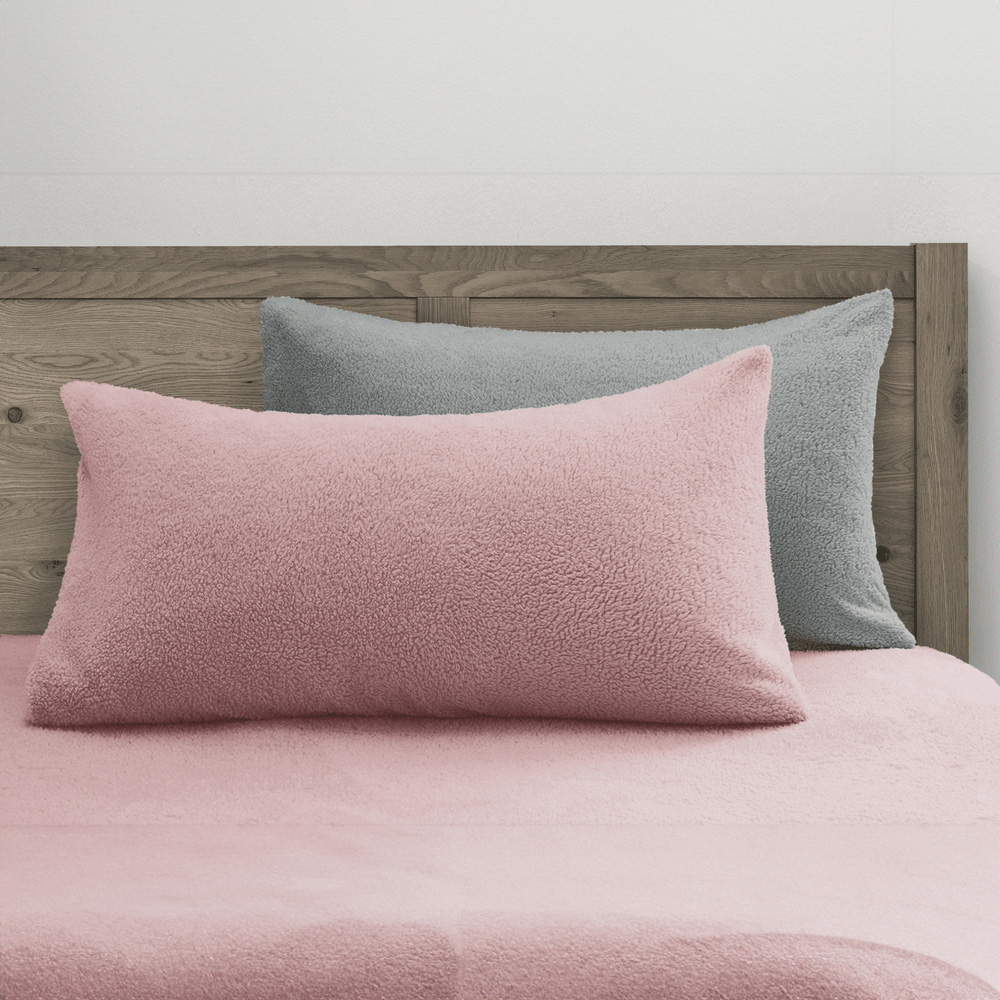 Velosso King Size Blush Silver Teddy Fleece Reversible Duvet Set Image 3