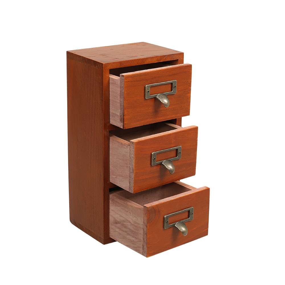 Living and Home Retro Wooden Desktop Drawer Organiser Box Image 2