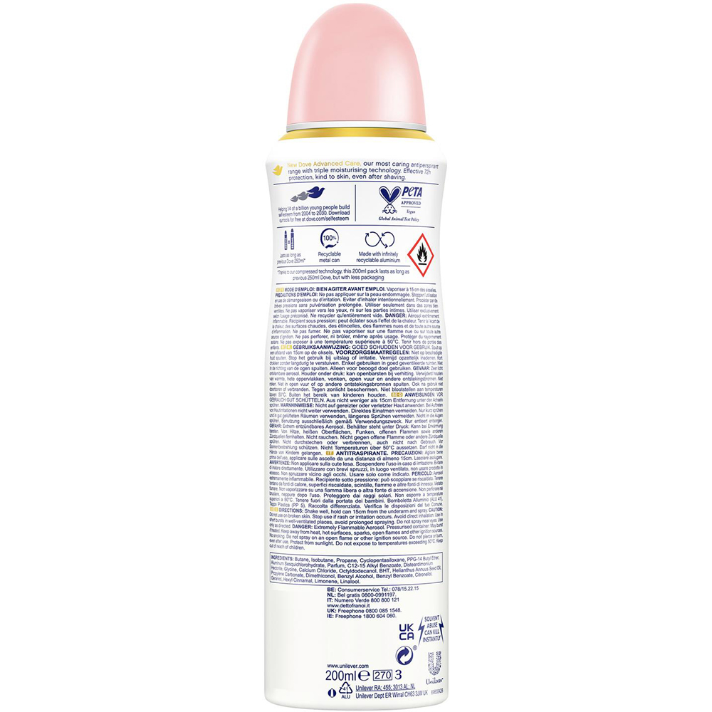 Dove Advanced Care Water Lily and Rose Anti-Perspirant Deodorant Spray 200ml 12 Pack Image 3