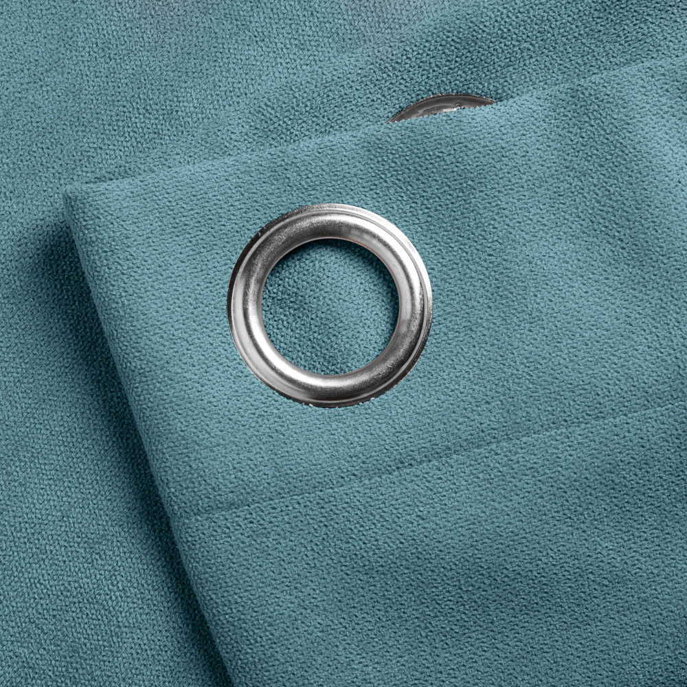 Alan Symonds Teal Velvet Chenille Ring Top Eyelet Curtains 142 x 229cm Image 2