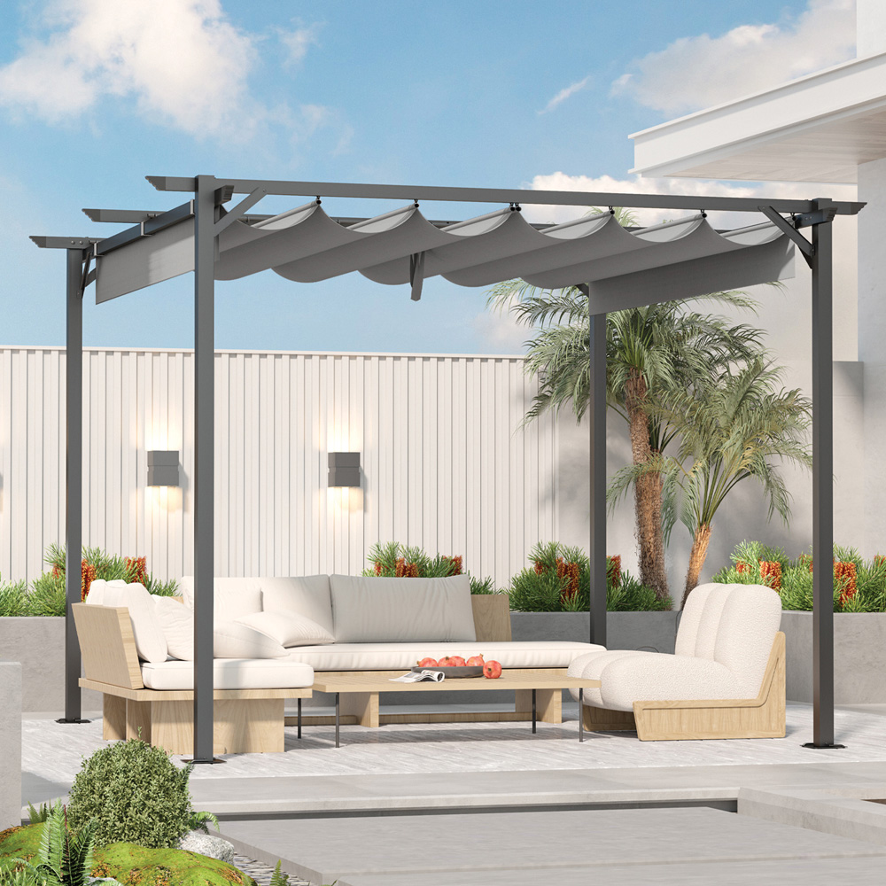 Rattrix 2.4 x 2.4m Grey Pergola with Retractable Canopy Image 1