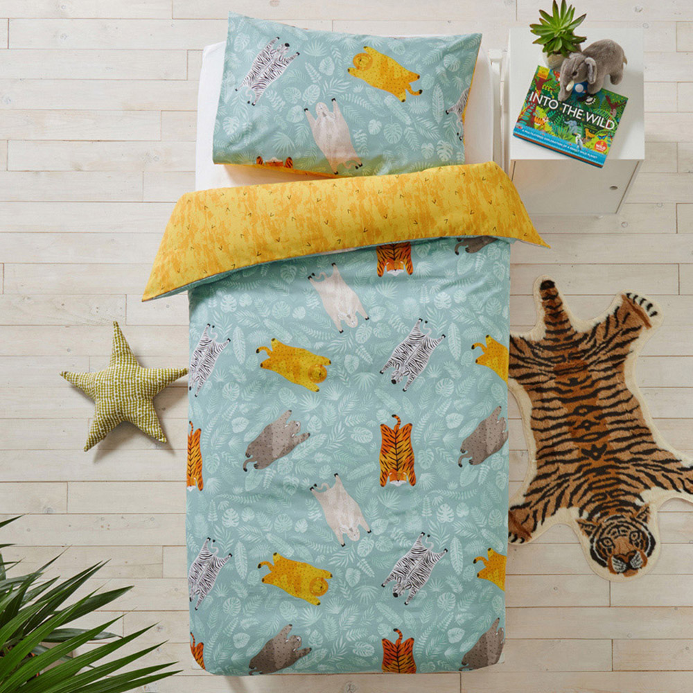 little furn. Wild Friends Toddler Blue Kids Duvet Cover Set Image 1