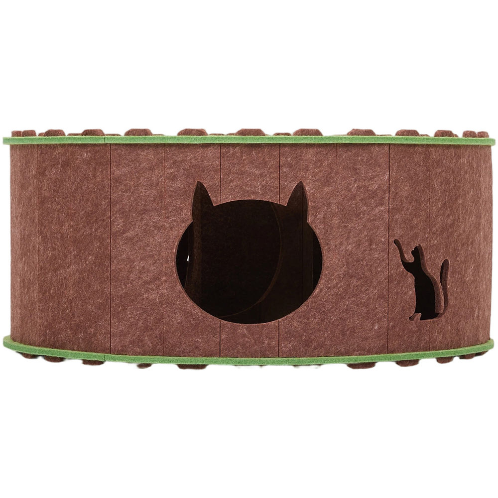 H&O Direct 2-Tier Green and Brown Donut Shape Round Felt Cat House Image 3