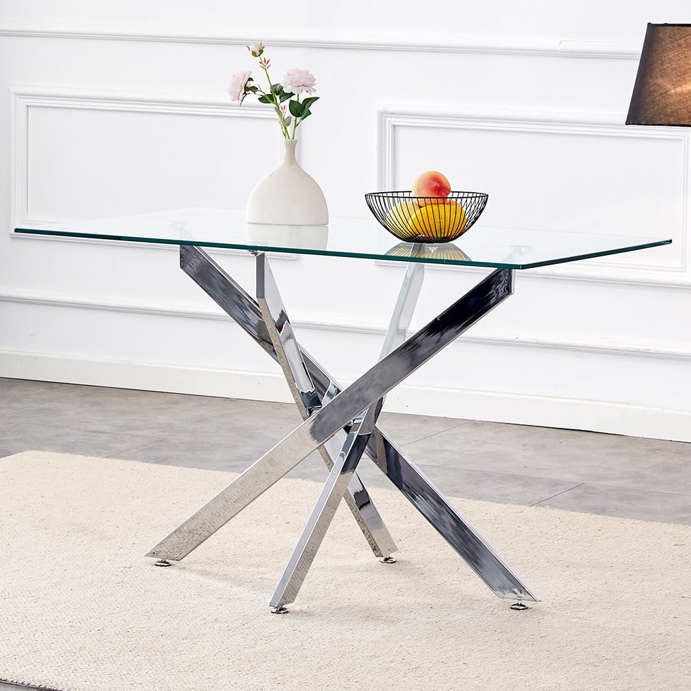 Kosy Koala Glass Rectangle Dining Table with Chrome Legs Image 1