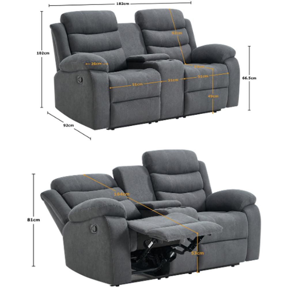 Furniture Online Boston 2 Seater Grey Manual Recliner Sofa with Drinks Console Image 8