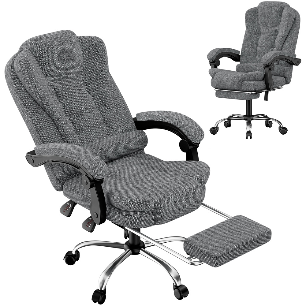 Rattrix Grey PU Leather Reclining Swivel Office Chair with Footrest and Lumbar Support Image 2