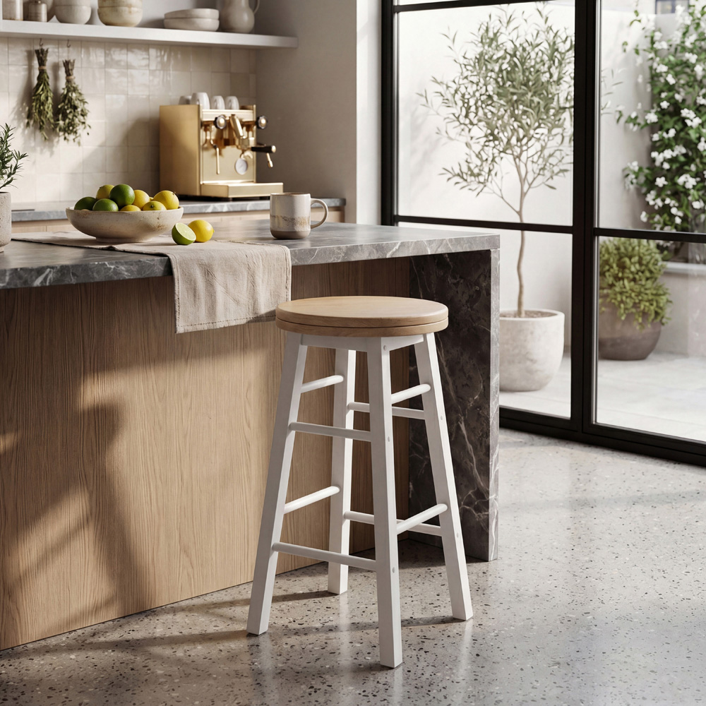 CHEF VIDA White Wooden Revolving Bar Stool Image 7