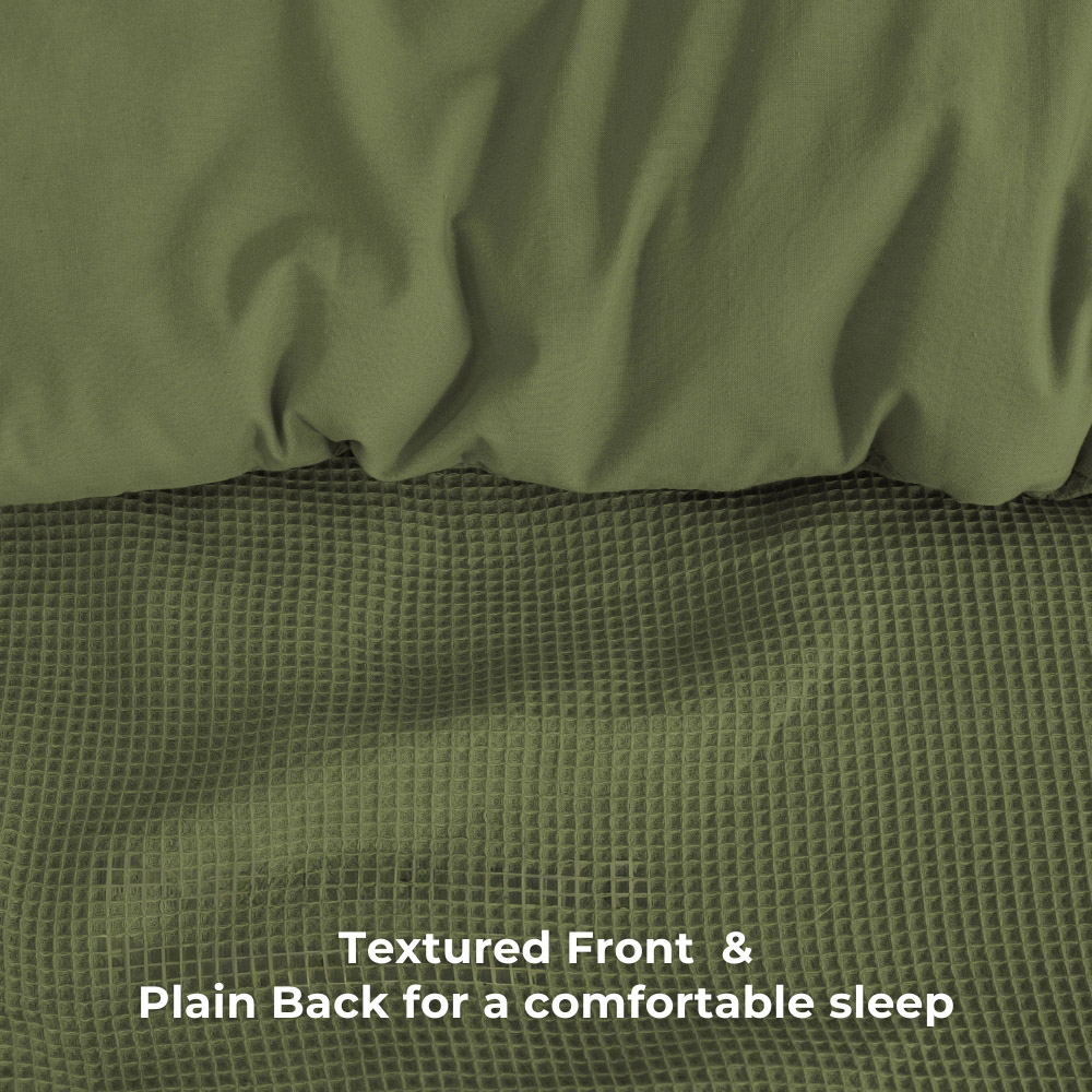 MHG Living King Size Olive Green Chunky Waffle Duvet Cover Set Image 6