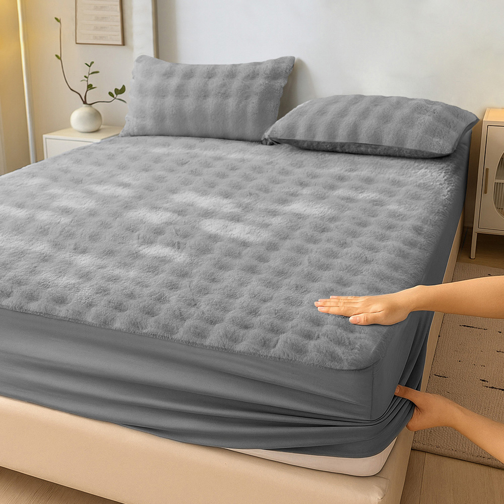 Sweet Dreams Alpine Single Silver Faux Fur Fitted Sheet Image 2