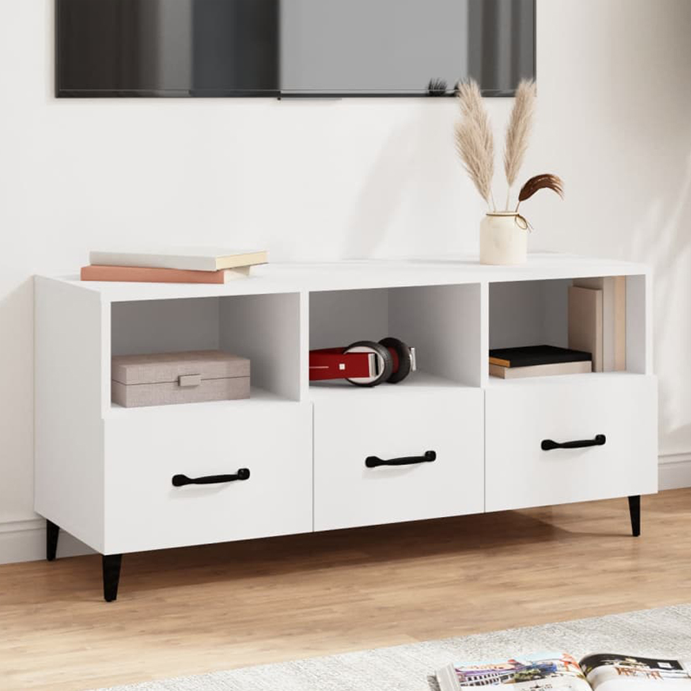 vidaXL 3 Drawer 3 Shelf White TV Cabinet Image 1