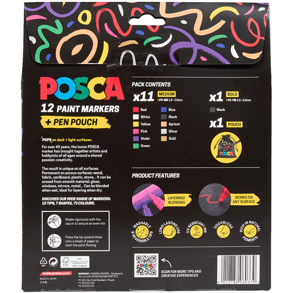 Pack of 12 Posca Medium Tip Marker Pens with Pouch Image 3