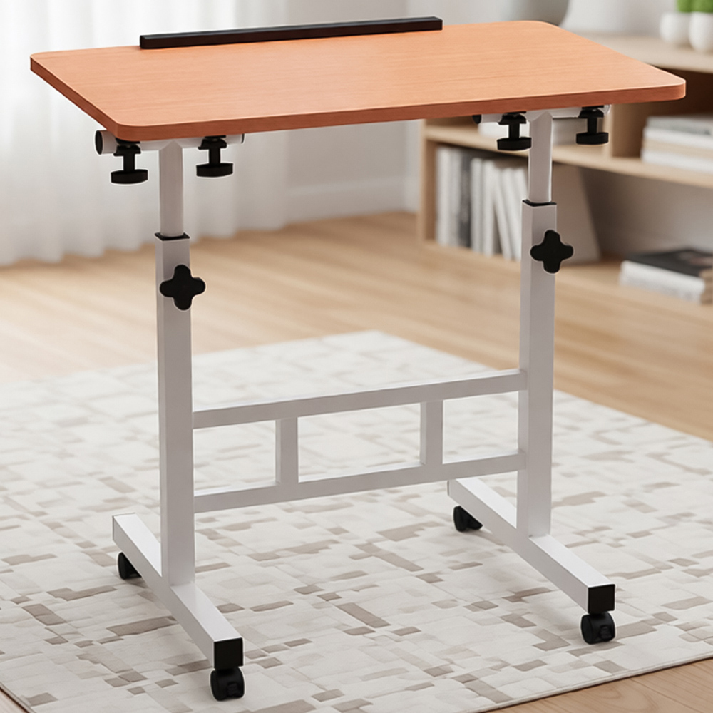 Living and Home Walnut Height Adjustable Laptop Table with Wheels 60 x 40cm Image 1