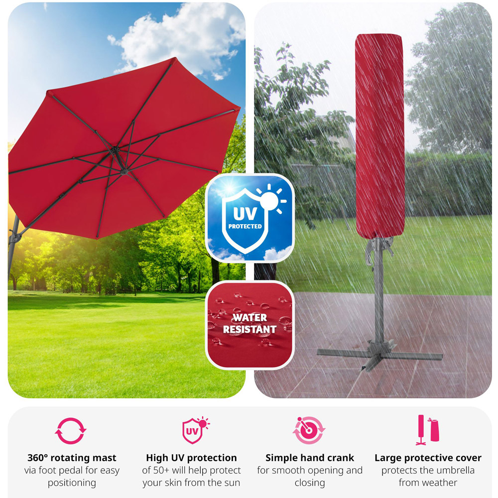 tectake Daria Burgundy Cantilever Parasol with Foot Pedal 3m Image 5