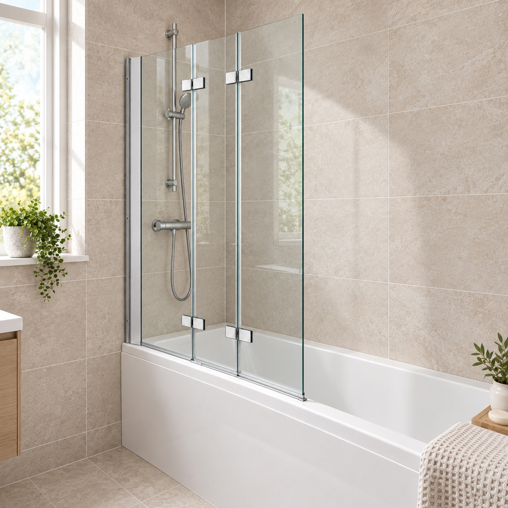 Go Bathrooms Jude Chrome Triple Pivot Bath Shower Screen 1200mm Image 2