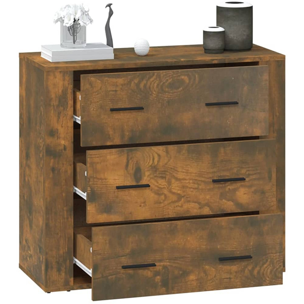 vidaXL 3 Drawer Smoked Oak Wide Sideboard Image 5