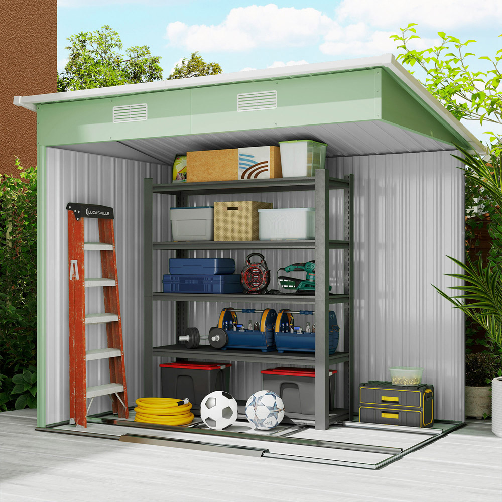 Outsunny 6.8 x 4.3ft Light Green Metal Pent Garden Shed Image 3