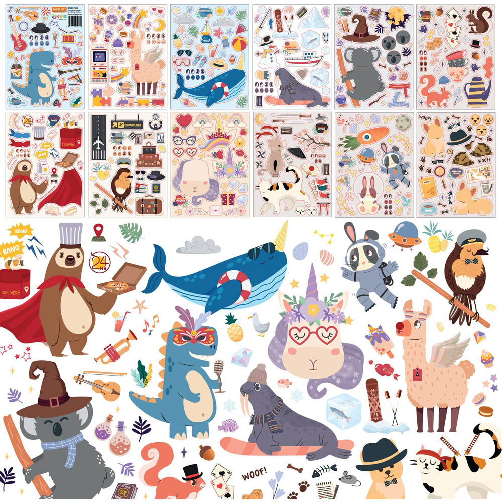 Walplus Dressed Up Animals Face Design Double Sided Reusable Gel Window Sticker 48 Piece Image 2