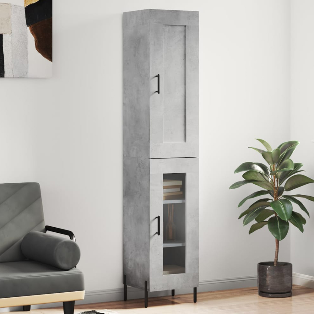 vidaXL 2 Wood and Glass Door Concrete Grey Highboard Image 1