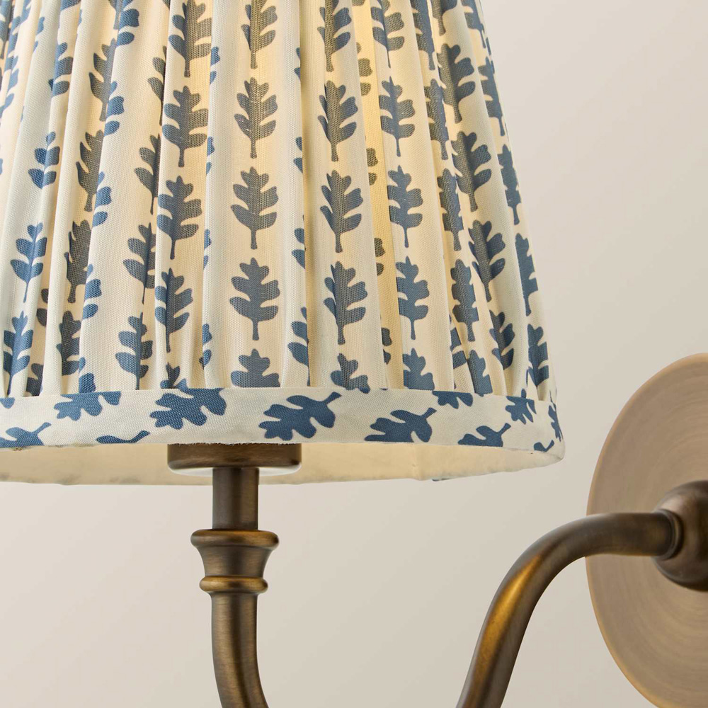 ValueLights Lowe Blue Ditsy Floral Pleated Shade Brass Rechargeable Wall Light with Bulb Image 4