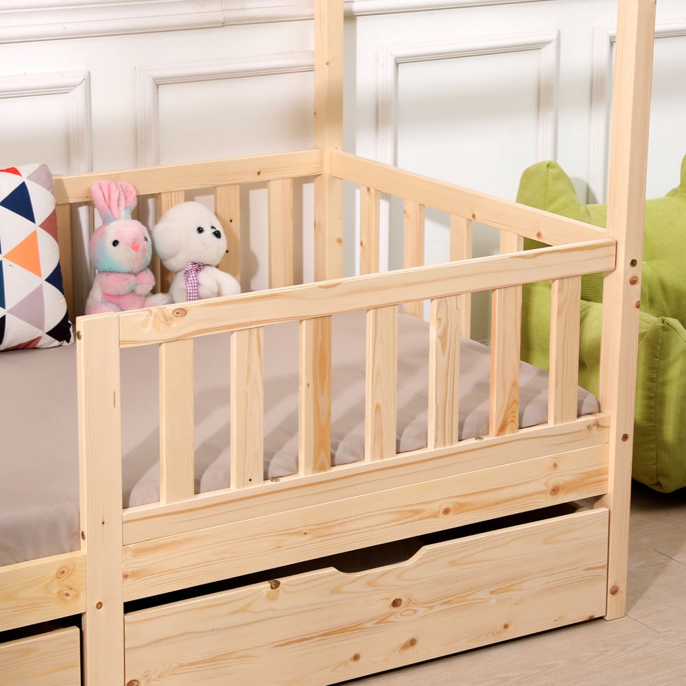 Portland Wood House 2 Drawer Natural Style B Kids Bed Frame Image 6