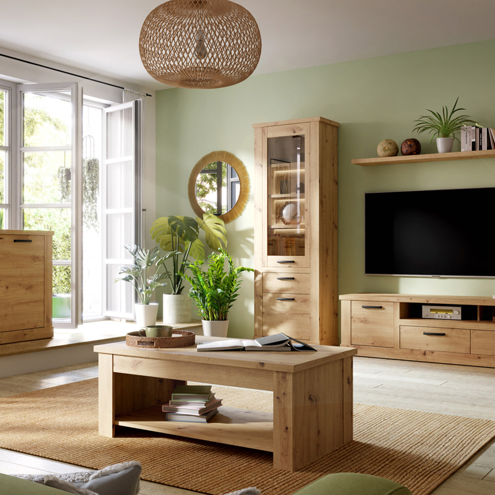 Florence Corona 2 Door Single Drawer Artisan Oak Narrow Display Cabinet Image 5