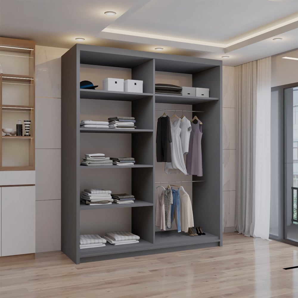 Sliding Wardrobes 4U 2 Sliding Door Grey Full Length Mirrored Wardrobe Image 2