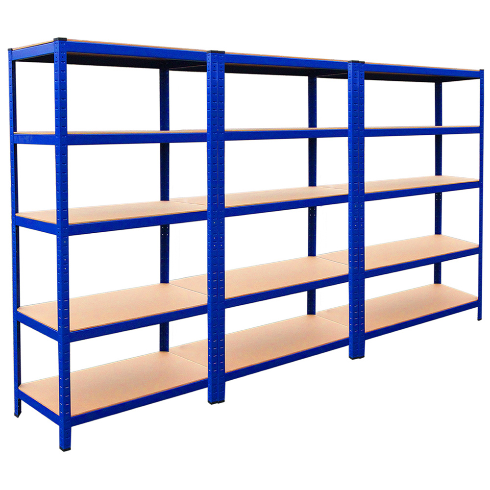 MonsterShop T-Rax 5 Shelf Blue Metal Storage Shelving Rack 90cm Set of 3 Image 1
