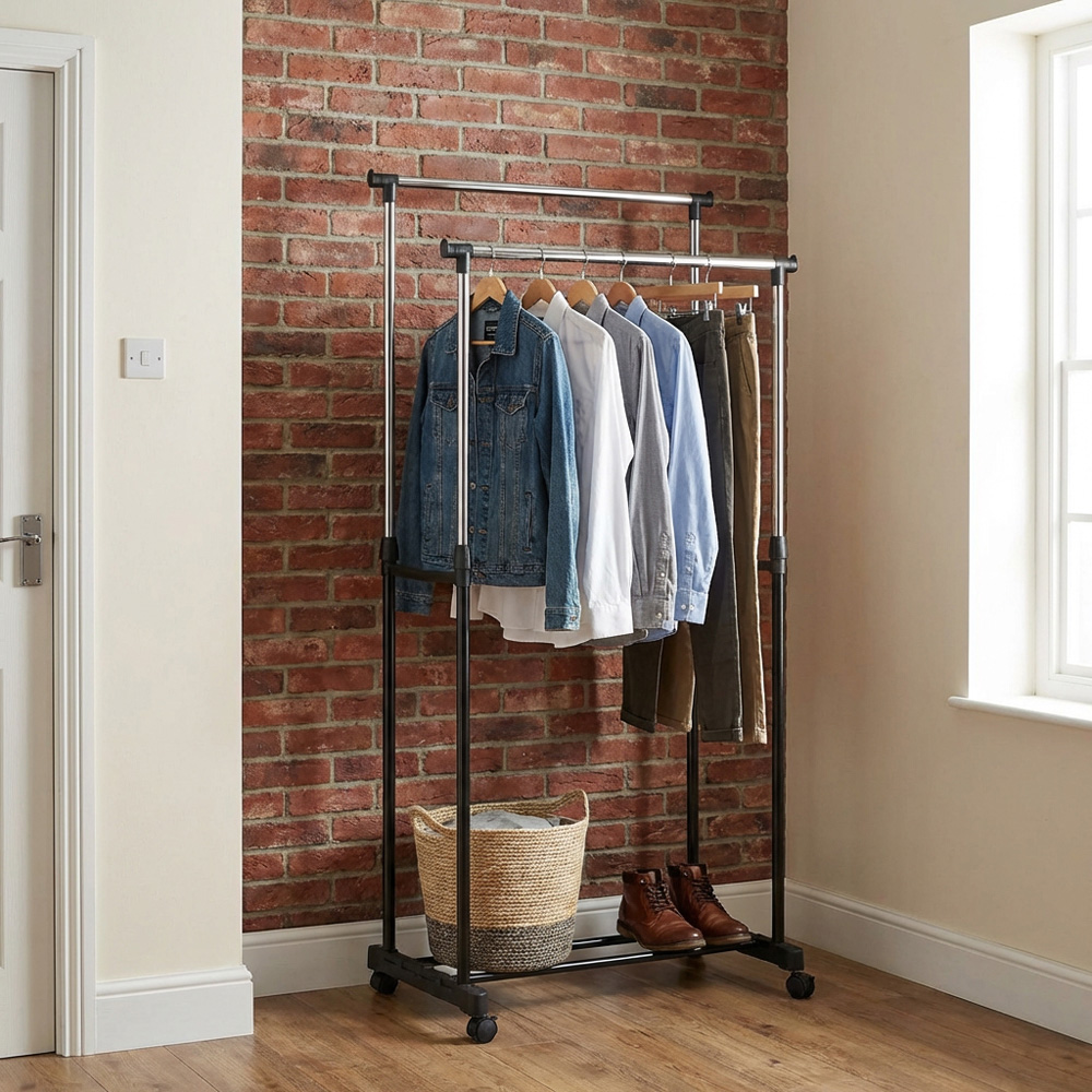 Premium Double Adjustable Garment Rail - Black Image 7