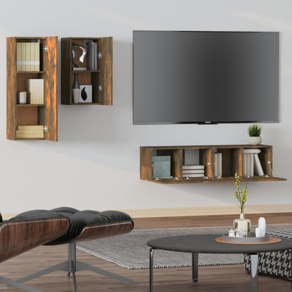 vidaXL 9 Door Smoked Oak Wall Mounted TV Cabinet Set Image 1
