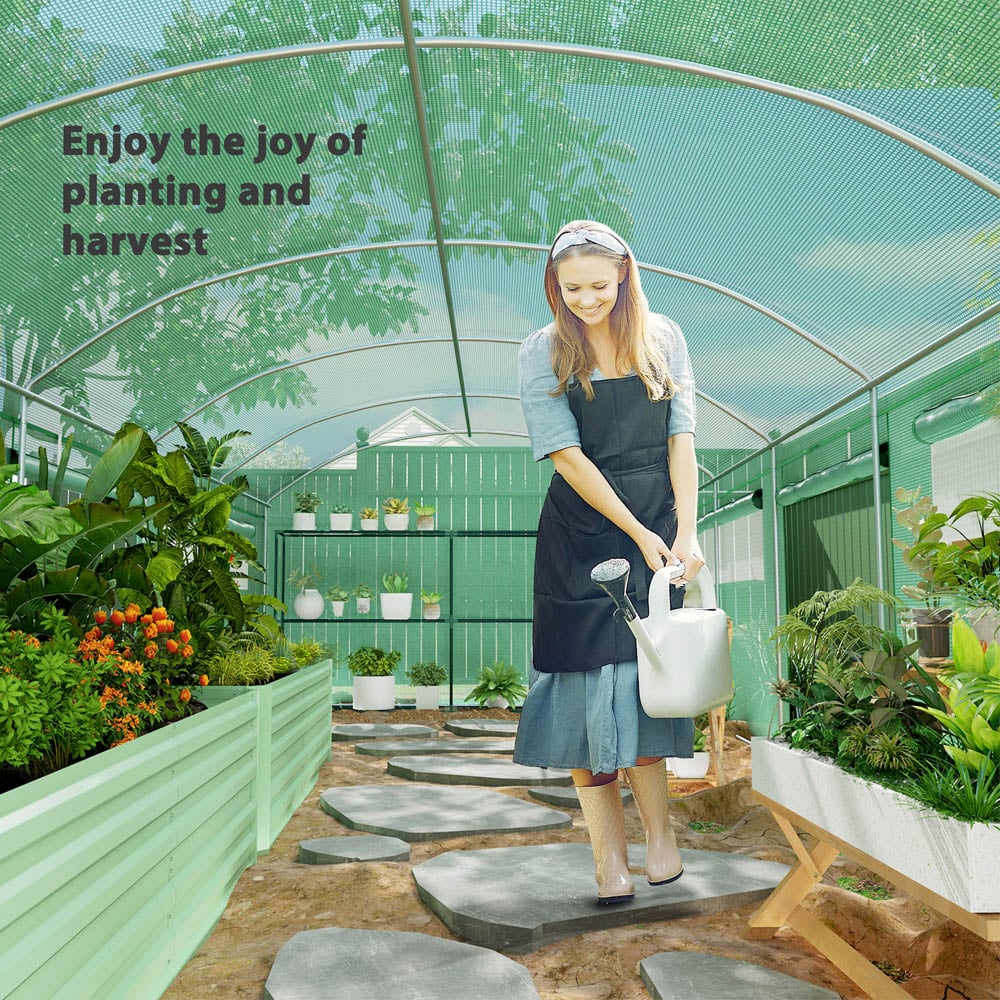 Outsunny 9.8 x 19.4ft Green Polytunnel Greenhouse with 3 Roll-up Doors Image 4