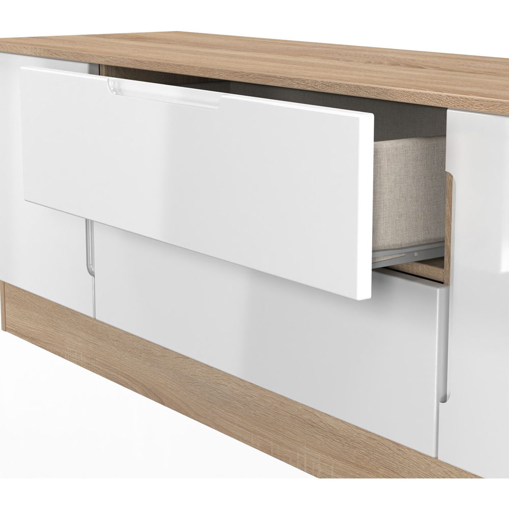 Crowndale Milan 2 Door 2 Drawer White Gloss and Bardolino Oak Wide TV Unit Ready Assembled Image 8