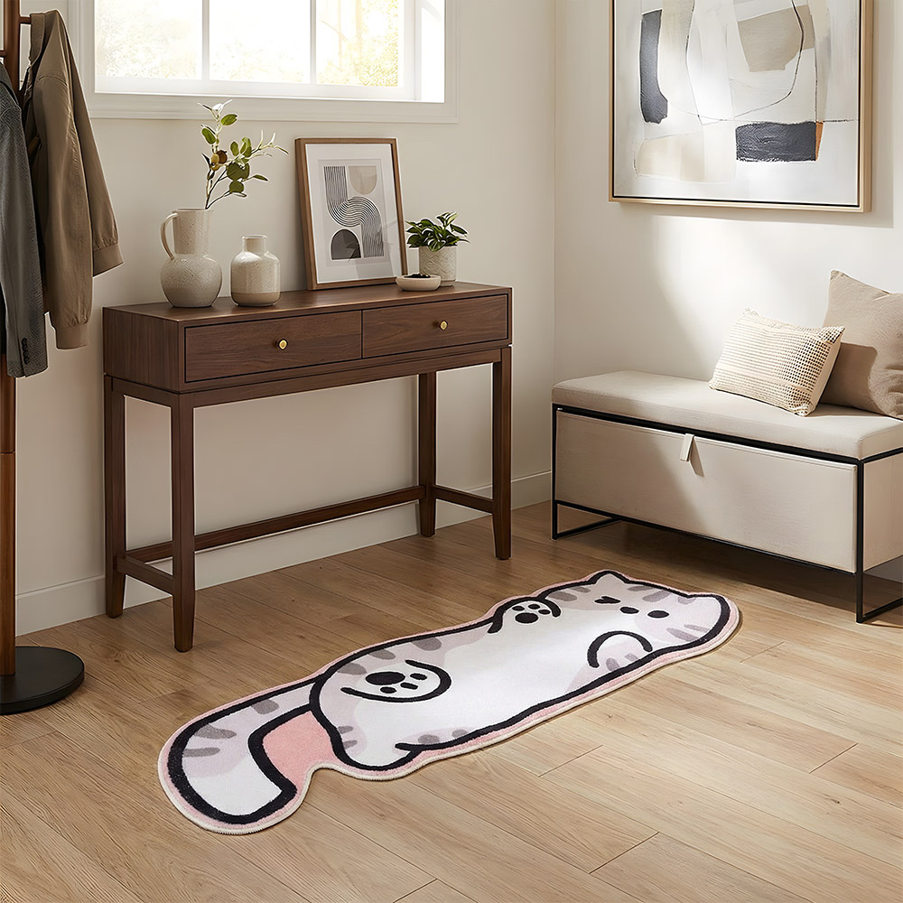 Living and Home Pink and White Cat-Shaped Non-Slip Runner Rug 120 x 39cm Image 7
