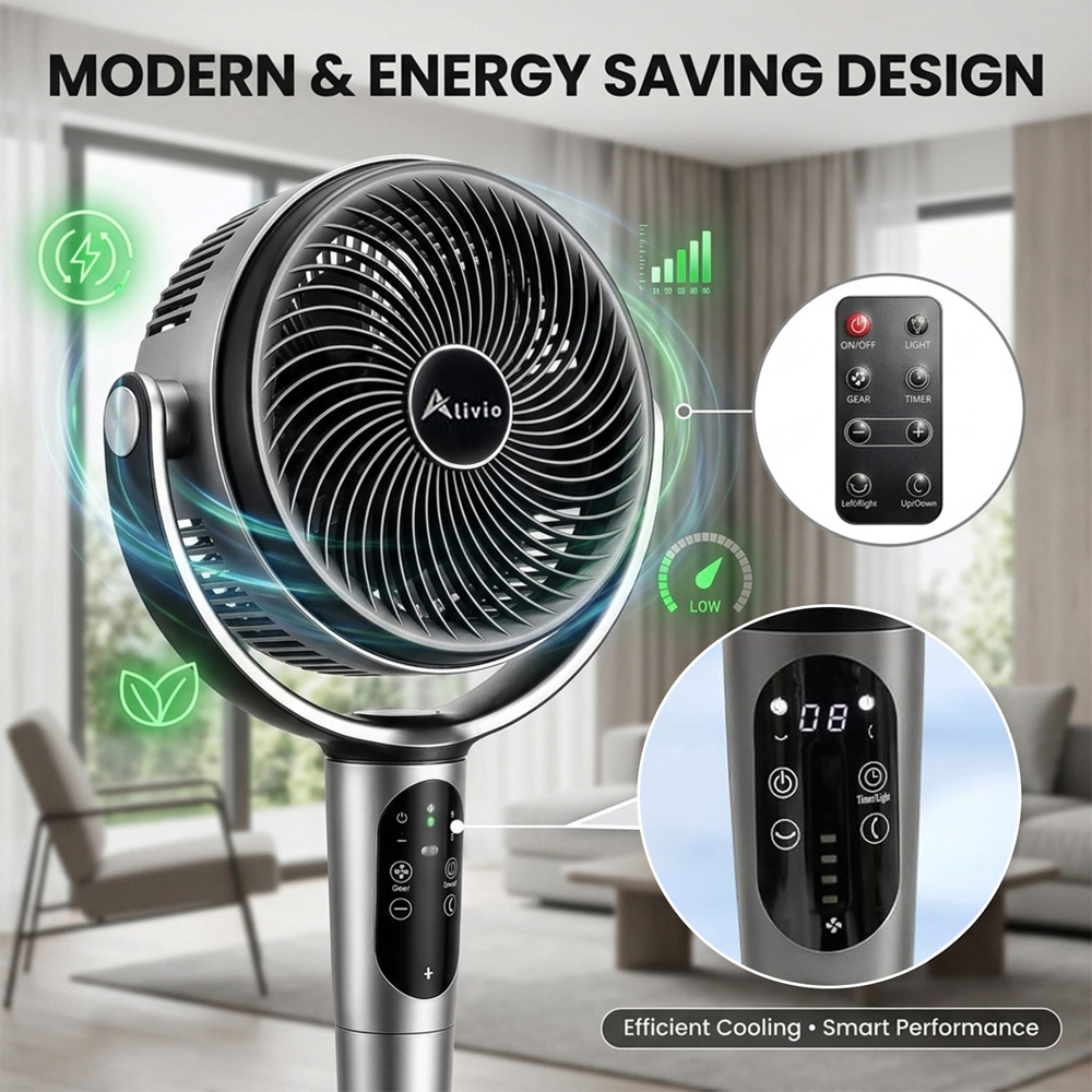 Alivio Silver 8 Speed Adjustable Silent Oscillating DC Pedestal Fan with Remote Image 7