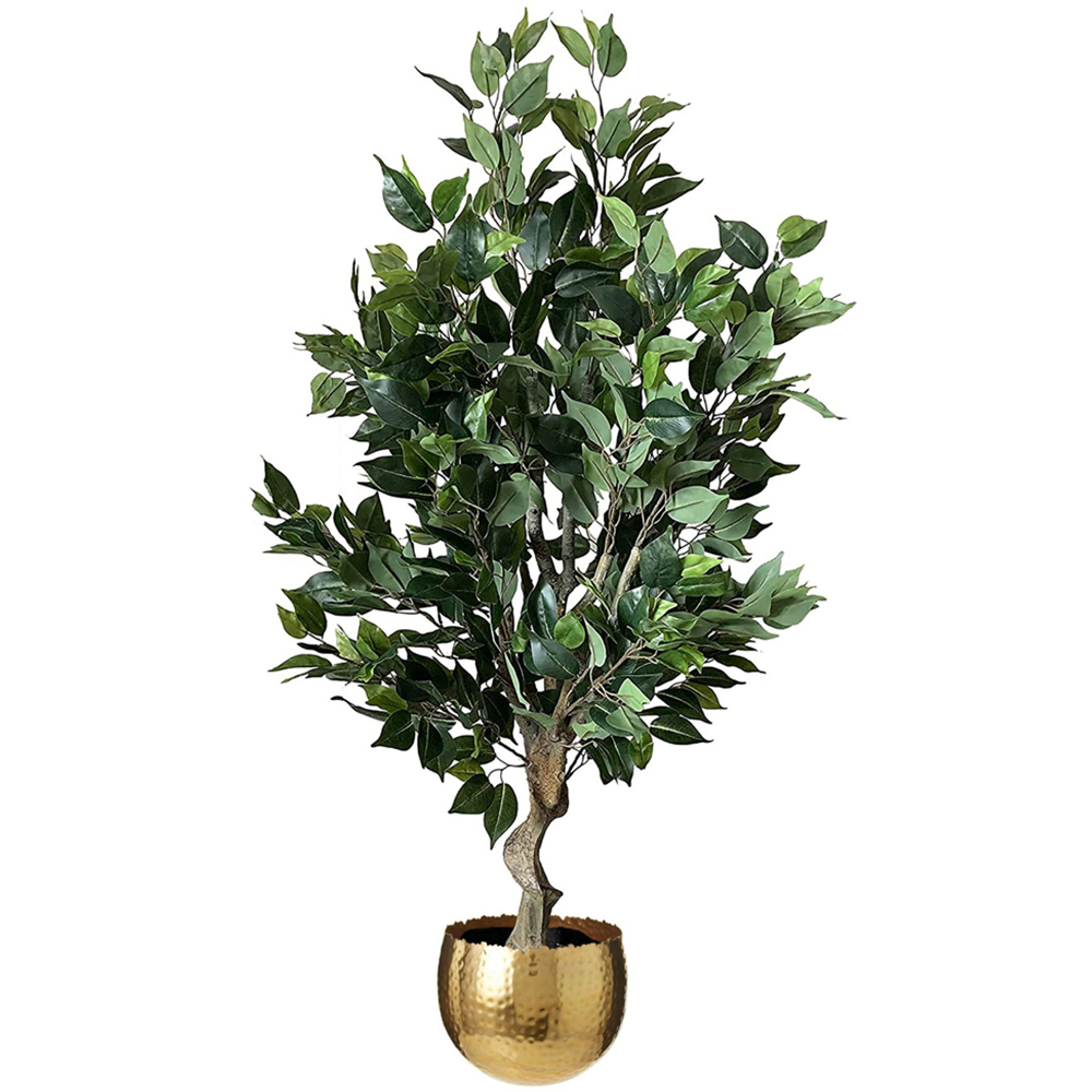 Leaf Premium Ficus Twist Artificial Plant in Gold Curve Planter 100cm Image 1