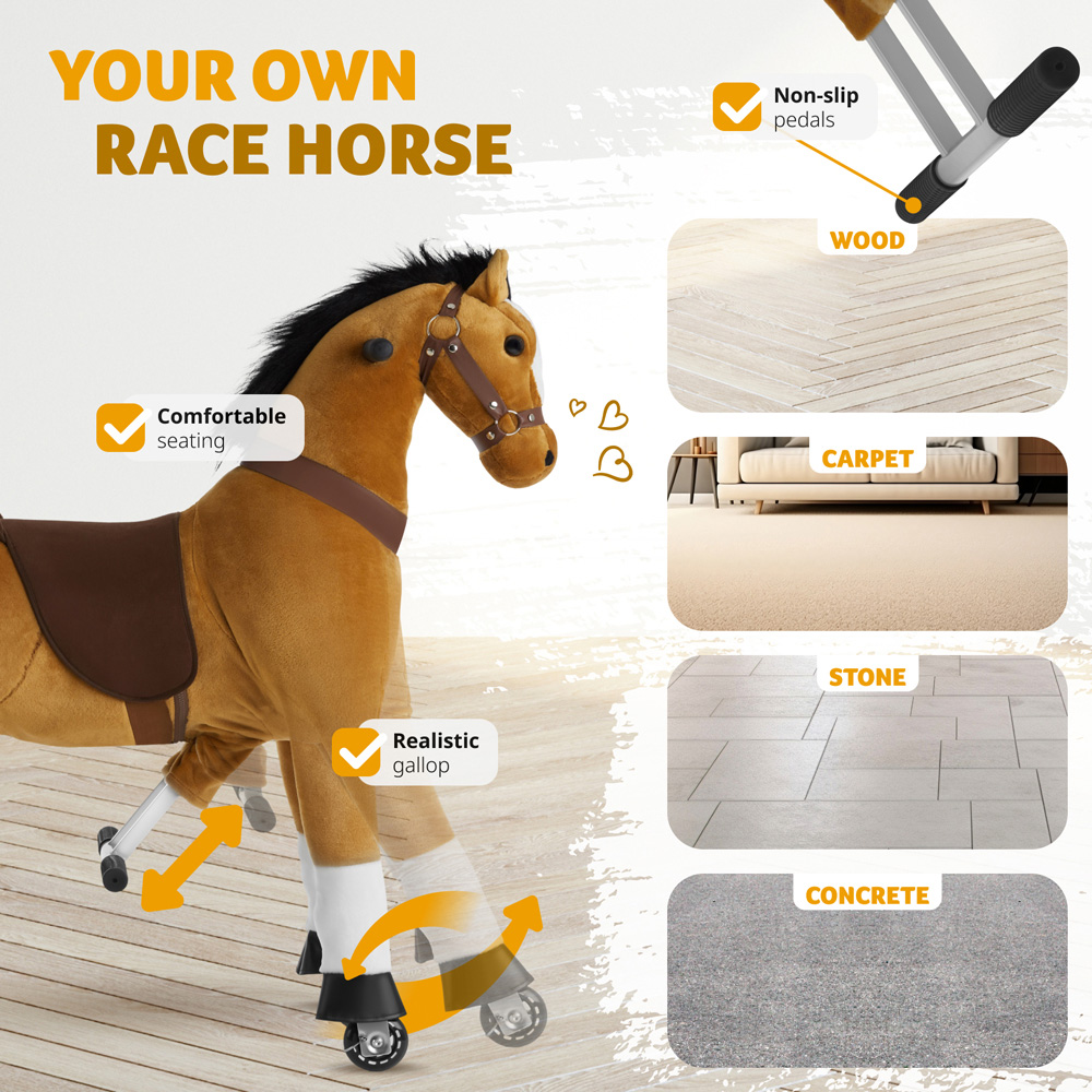 tectake Sabrina 4 Wheels Rocking Horse with Non Slip Pedals 89 x 34 x 100cm Image 4