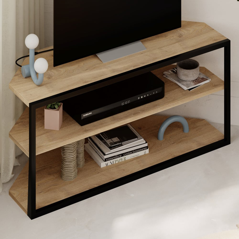 Decortie Echo 2 Shelf Oak Metal Frame Modern TV Unit Image 5