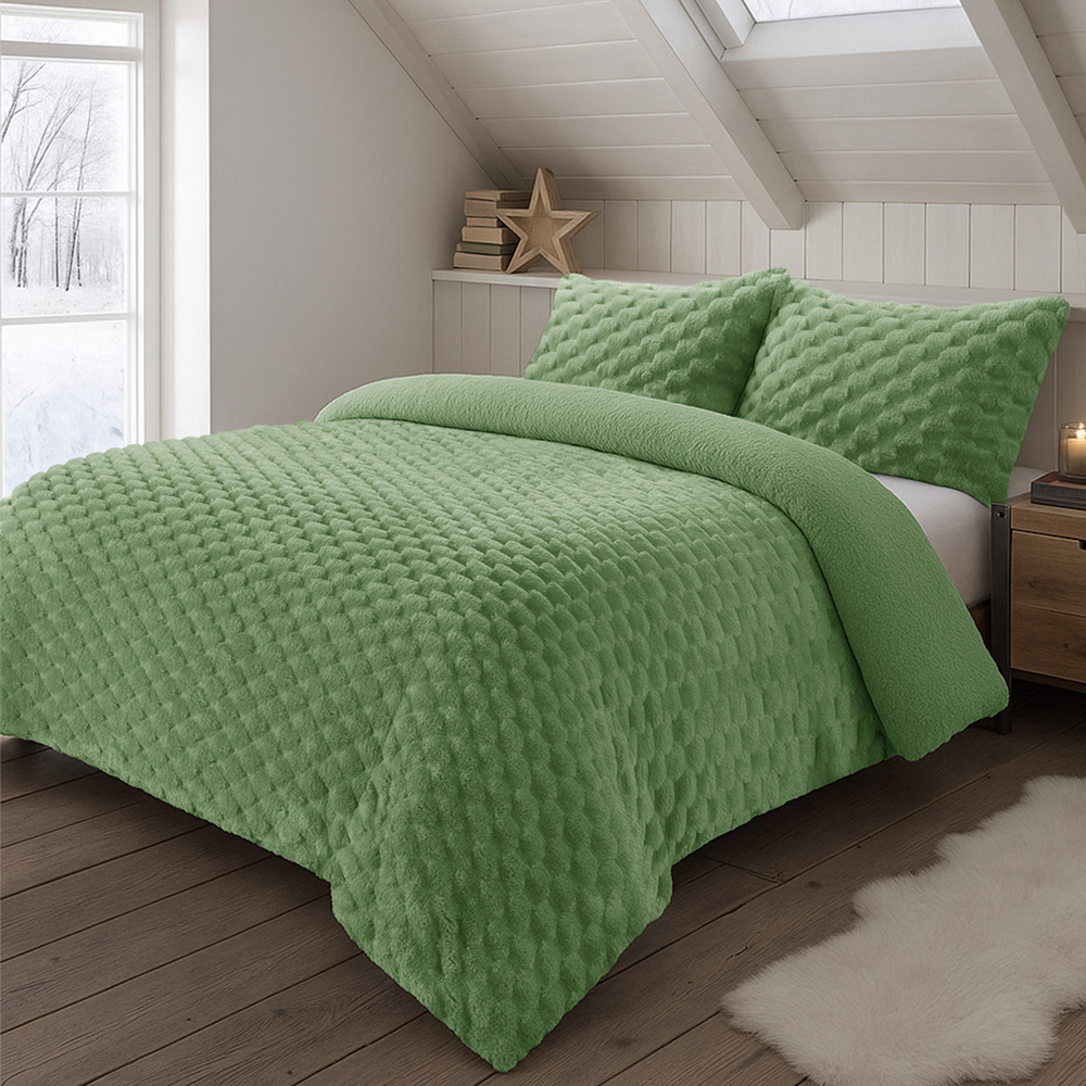 Velosso Super King Size Olive Chunky Popcorn Duvet Set Image 1