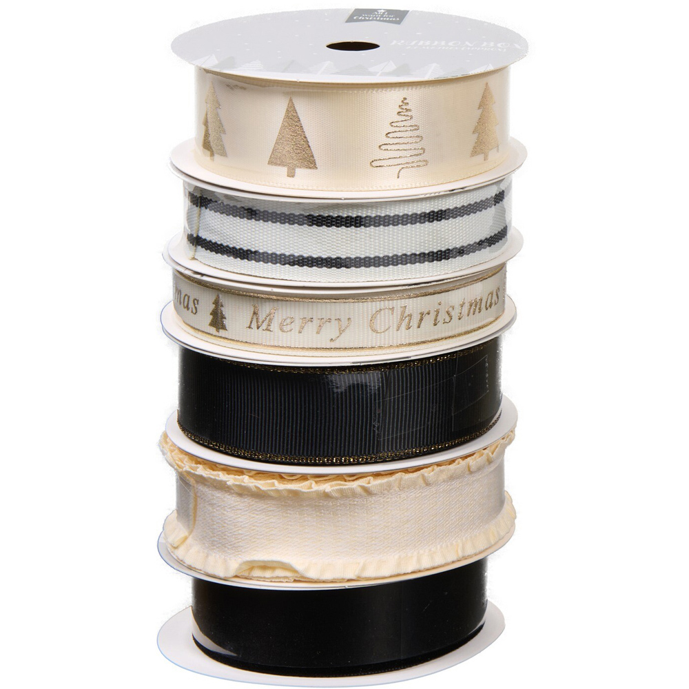 Pack of 6 Black White and Gold Ribbons Image 1