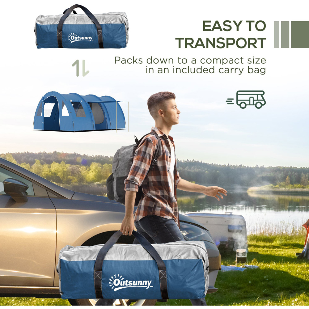 Outsunny 5-6 Person Tunnel Camping Tent Blue Image 7