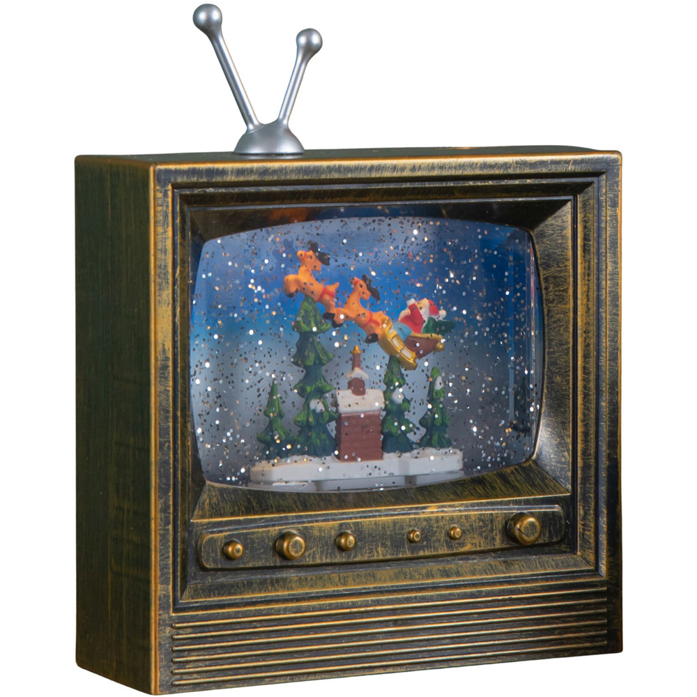 Samuel Alexander Antique Gold Santa Scene Light Up TV Water Spinner Christmas Decoration Image