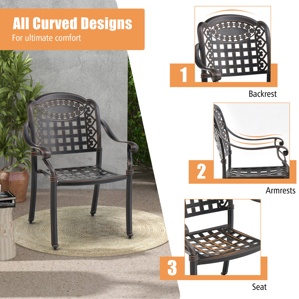 Costway Bronze Cast Aluminium Bistro Chair Set of 2 Image 8