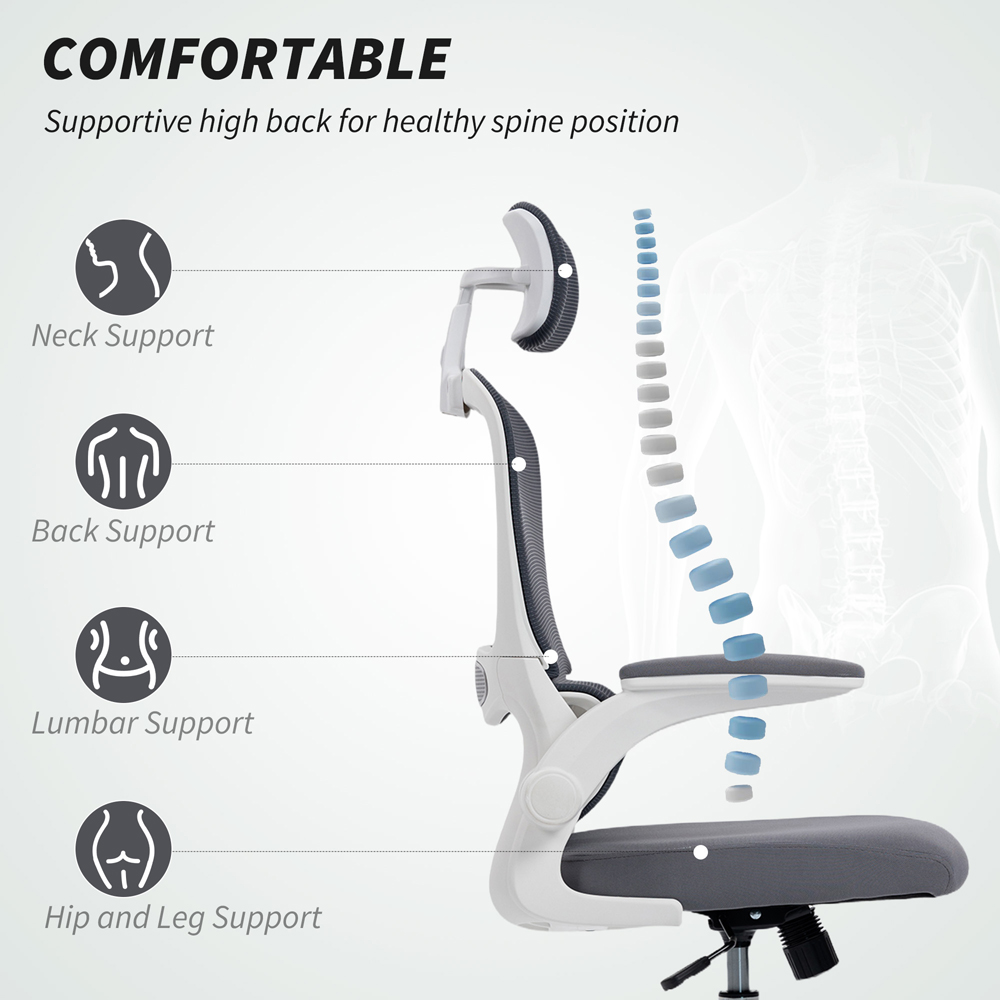 Portland Charcoal Grey Mesh High Back Swivel Office Desk Chair with Lumbar Support Image 4