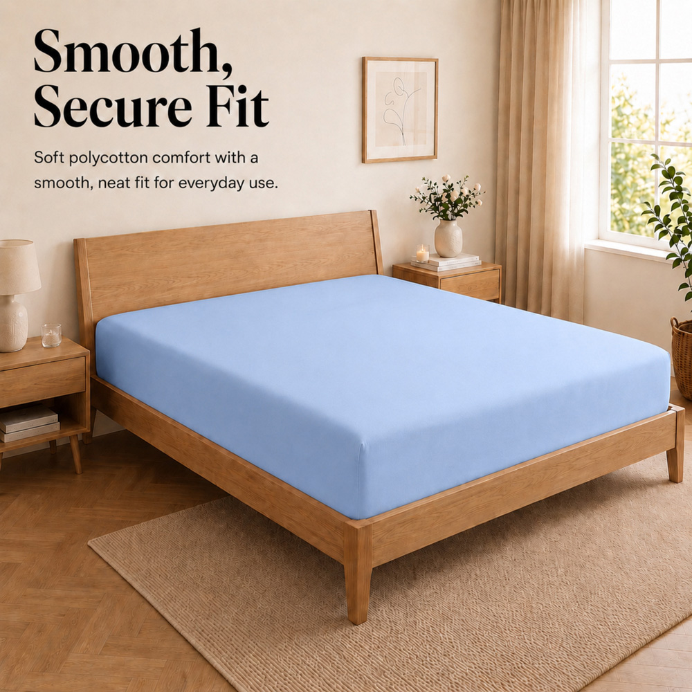 MHG Living King Size Light Blue 30cm Deep Pocket Fitted Sheet with 2 Pillowcase Image 4