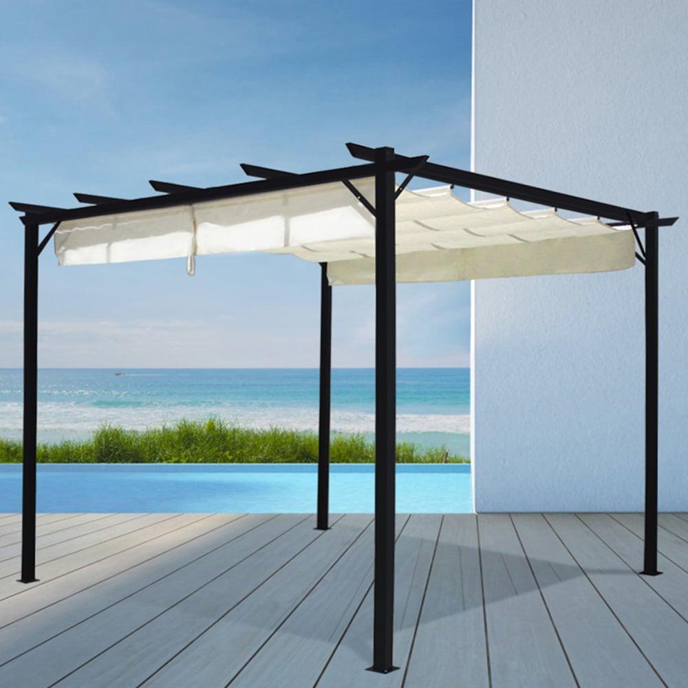 Living and Home Beige Square Metal Pergola Gazebo with Canopy 3 x 3m Image 1