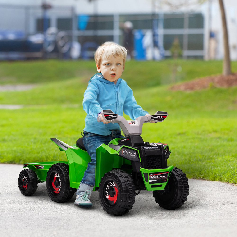 Tommy Toys Kids Ride on Electric Quad Bike Green with Back Trailer Image 2