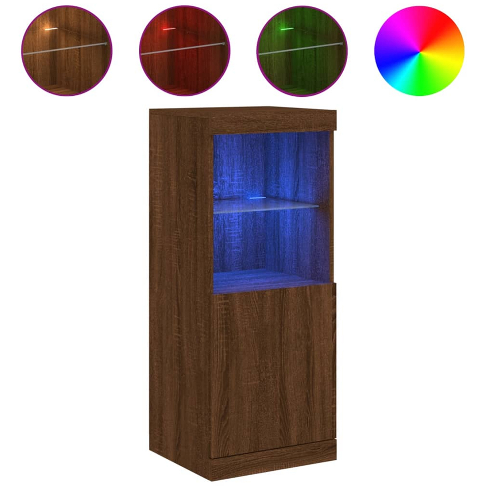 vidaXL Single Door 2 Shelf Brown Oak Sideboard with LED Lights Image 3