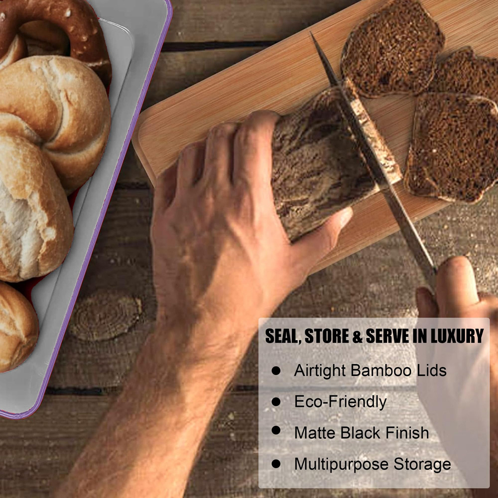 ATEK 5 Piece Purple Kitchen Canister Set with Bamboo Lids Image 7