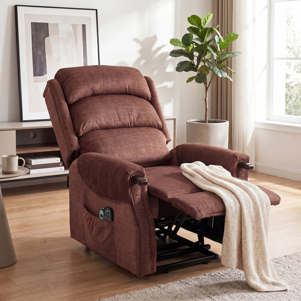 HOMCOM Brown Wooden Grip Vibration and Heat Power Lift Recliner Chair Image 7