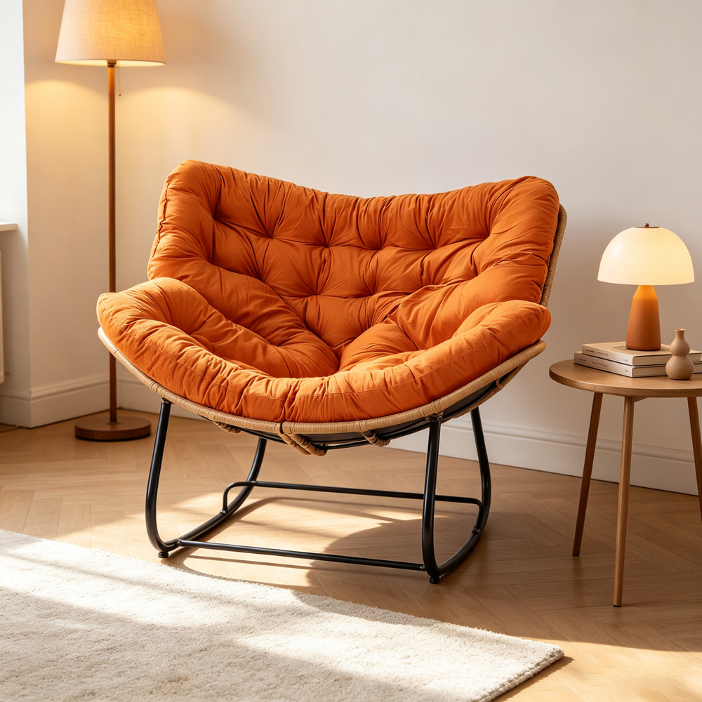Living and Home Orange Cushion PE Rattan Rocking Chair Image 8